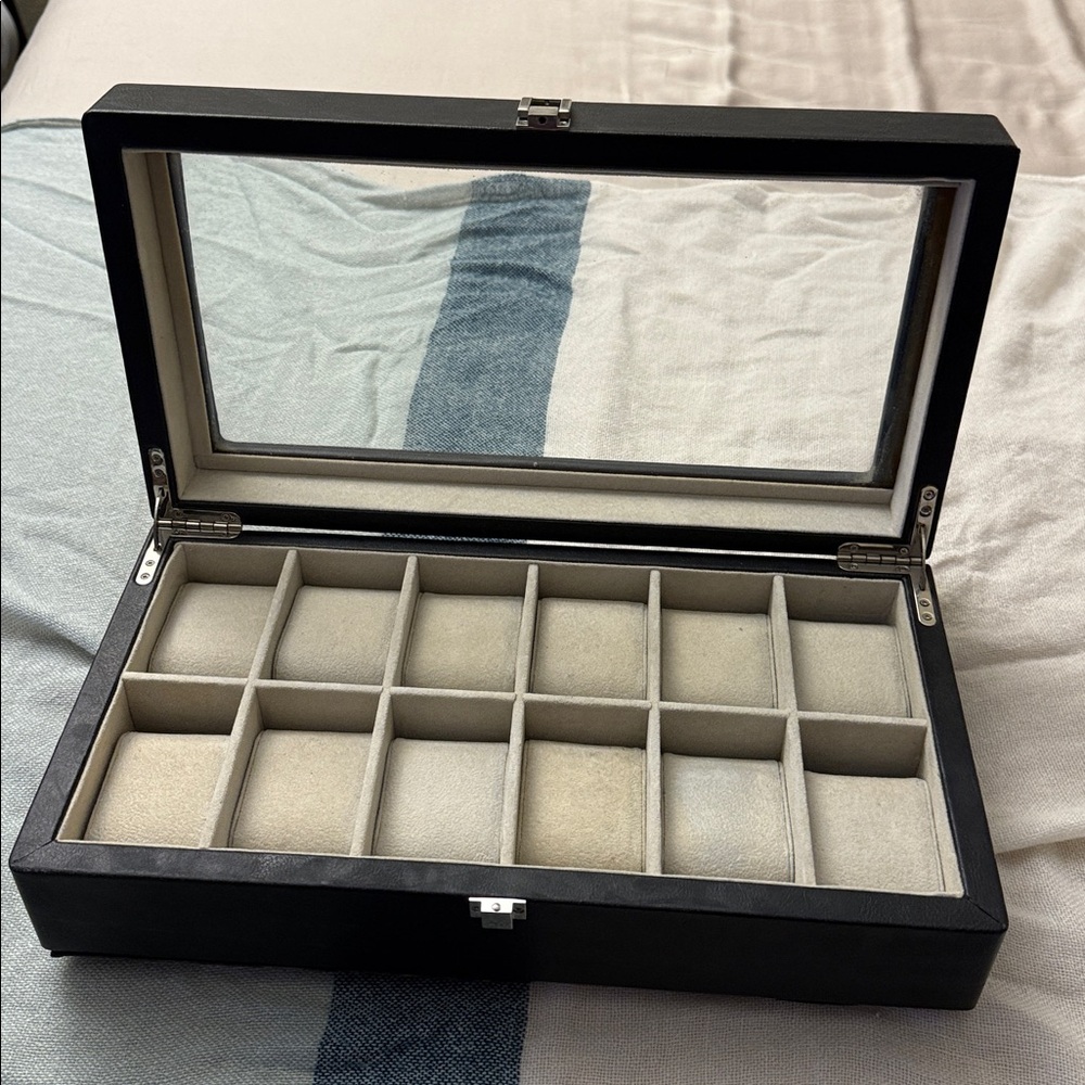 Heiden Black Leather Watch Box with Glass Lid